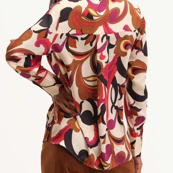 Industry Retro StyleButton Down Shirt with Tie Neck Petite Small - Picture 6 of 6